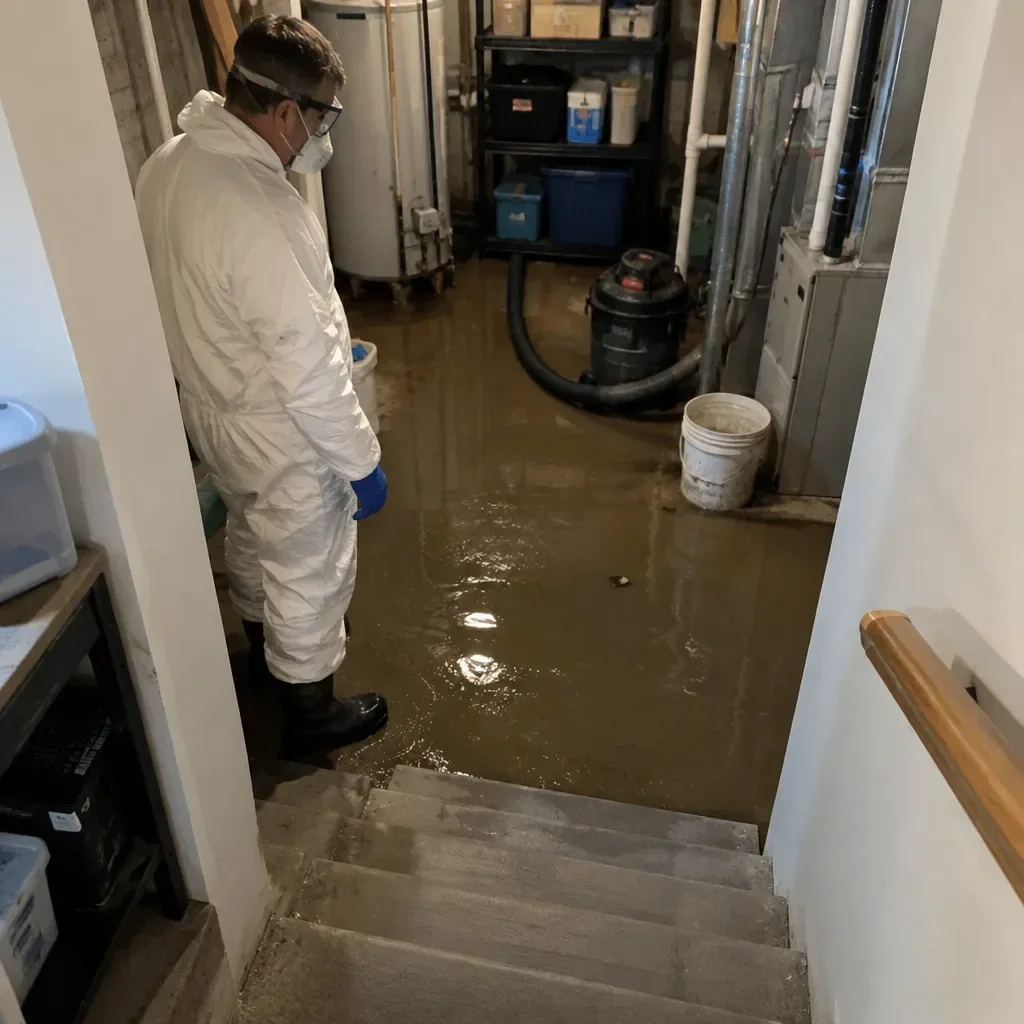 Sewer backup cleanup being performed at a home in Longmont, CO
